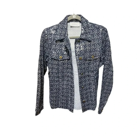 Six Fifty Boutique Pixie Jacket Denim Blue Sequin NWT Size Small - Picture 2 of 6